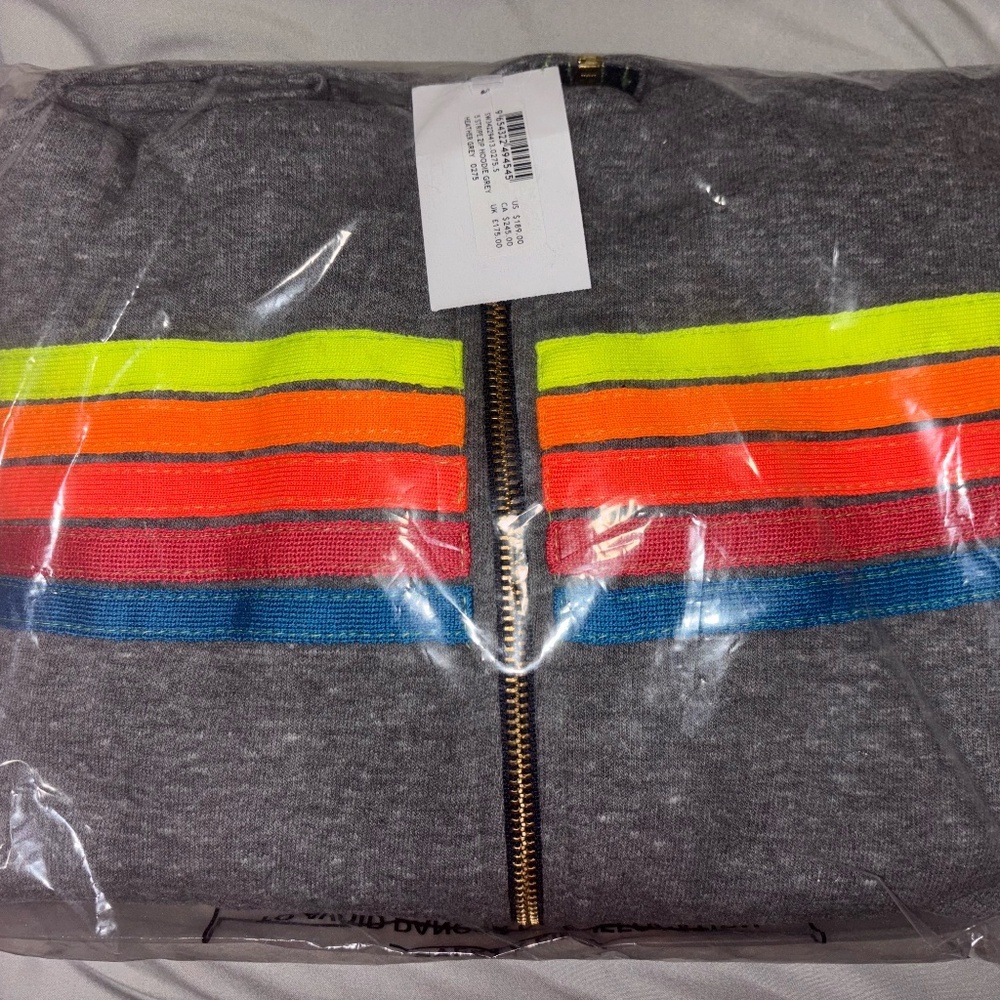 Aviator Nation 5 Stripe Hoodie Heather Gray Size Small NWT